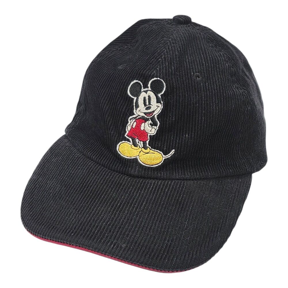 Vtg Disney Store Mickey Mouse Corduroy Baseball Hat Cap Black Red One Size NWT